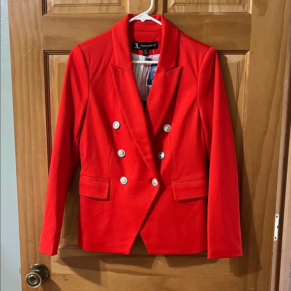 Sincerely Jules Red Double-Breasted Blazer with Silver Buttons